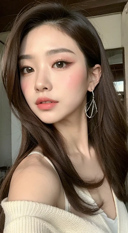 Close-up of a person with long hair and pink lipstick, that&#39;With a cute Korean face, Clean and cute face, young adorable korean face, she has a cute face, blackpink joshi, blackpink larisa manoban, Larisa Manovar, With cute doting eyes, she has a cute expressive face, black pink jenny, young and cute face