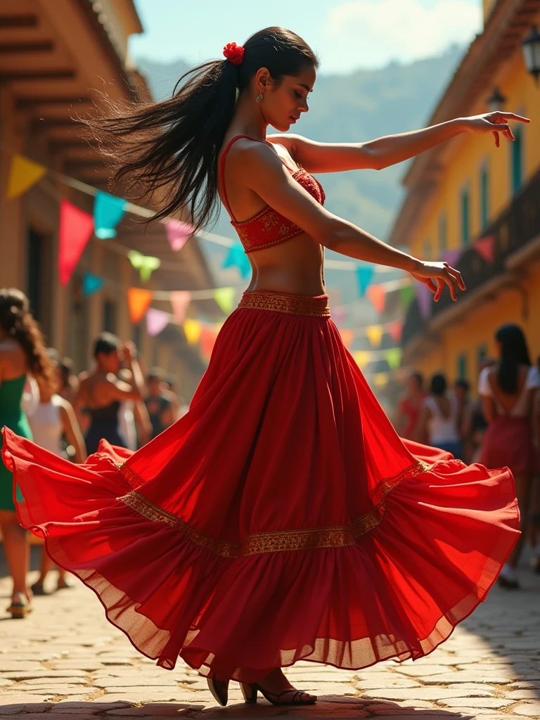full body nude, joven Chilena, naked woman, on national holidays, dancing cueca, barefoot, Chile