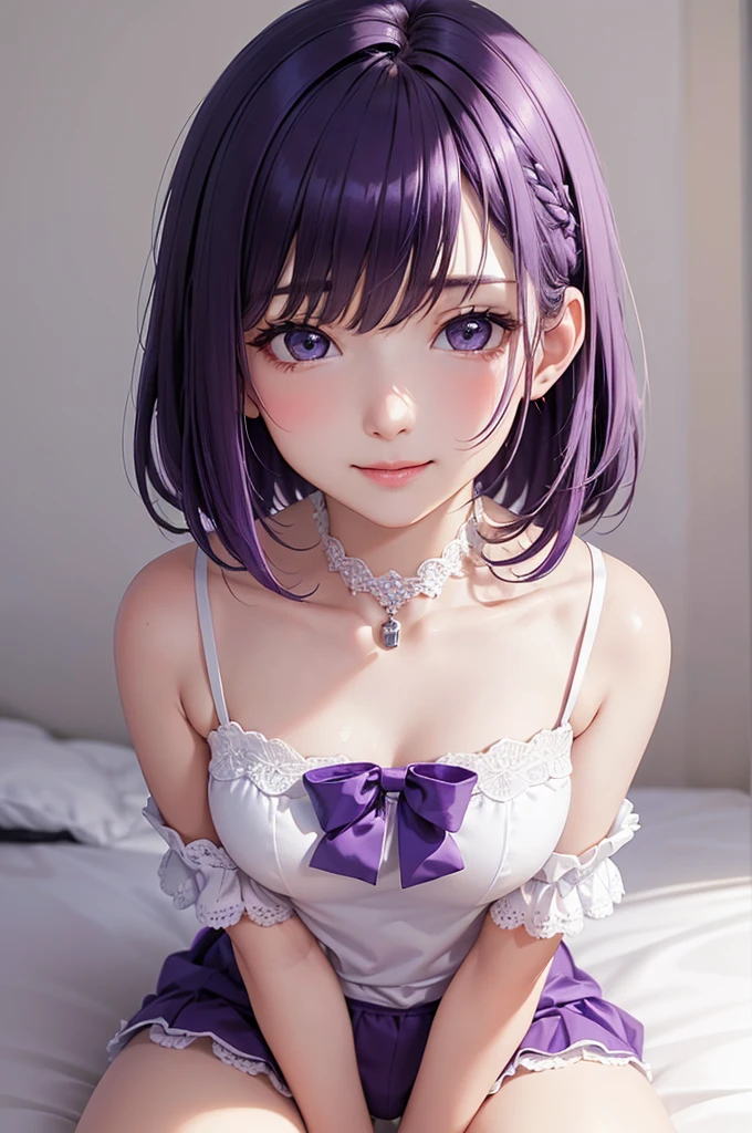 ((y Sleep Poses:1.3))、((Full body wide angle:1.3))ping in bed:1.3)、(Lying on the bed seductively with legs spread wide:1.3)、(Lilac hair:1.2)、((Transparent black stockings up to the toes:1.3))、without shoes、(horse ear:1.3)、(Horse earrings:1.3)、(((Reddened cheeks:1.5)))、(((Ssts、Hands grabhest from below in the chest position:1.3)))、(((Perfect limbs and toes:1.1)))、full-shot、(((Best quality、Highest Definition、beste-Qualit、surrealistic、16ｋ、​masterpiece、Ulutra HD、a photorealistic、Super Real Detail、High Real Detail Skin:1.3)))、(subjective perspectspective from above)、(See-through lace underwear that shows through the shape of the body with sweat:1.9))、Glossy skin、(((pantie shot:1.3)))、(((Show off teaks of pantieopen position:1.2)))、Panties areund breast、A smile、Bed in the house、symptoms、sexual excitexcited expressions、(2 legs:1)、((ands:1)))、(Five s:1)、Pink Nails、See-through bra shifting、Nipple slip、Bra shifting、Nipple slip