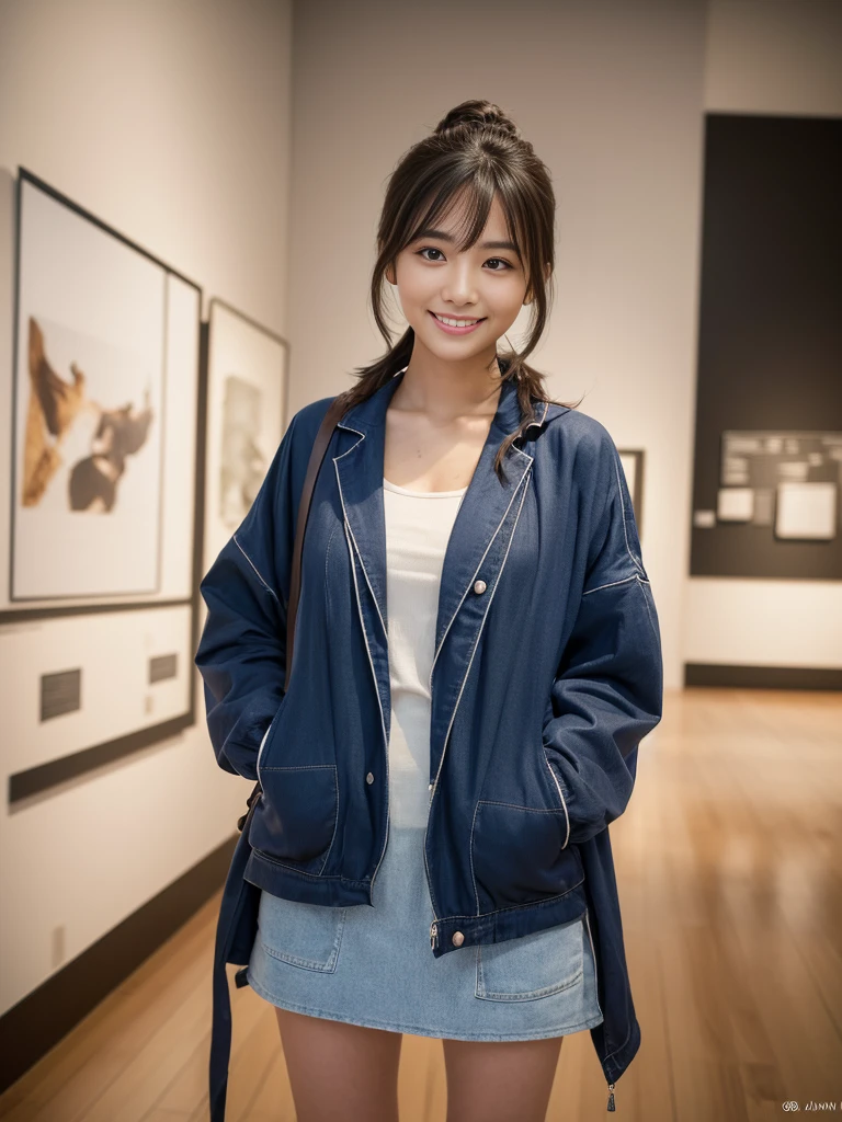 Cowboy Shot, (Mid-autumn Date), 
break
((Oversized sports casual fashion style outfit:1.2)), 
break
視聴者をみる, Japanese female university student, (One Woman:1.2), She is very beautiful, Glowing Skin, Perfect Face, Cute and symmetrical face, 
break
明るい茶色の髪, Medium Hair, Wavy Hair, Hair tied up, Makeup, 
break
(Inside the Museum of Contemporary Art:1.2), Standing, (Cute smile), (8k, RAW Photos, Best Quality, masterpiece:1.2), (Realistic, Photorealistic:1.4), Very detailed, Shallow depth of field, Beautiful Hair, Beautiful Face, Beautiful attention to detail, Realisticな肌, Beautiful fingers, Perfect Anatomy, Perfect legs, Perfect hands, Perfect Eyes, Perfect body, smile, Double eyelids, (Natural Side Lighting, Cinema Lighting), 