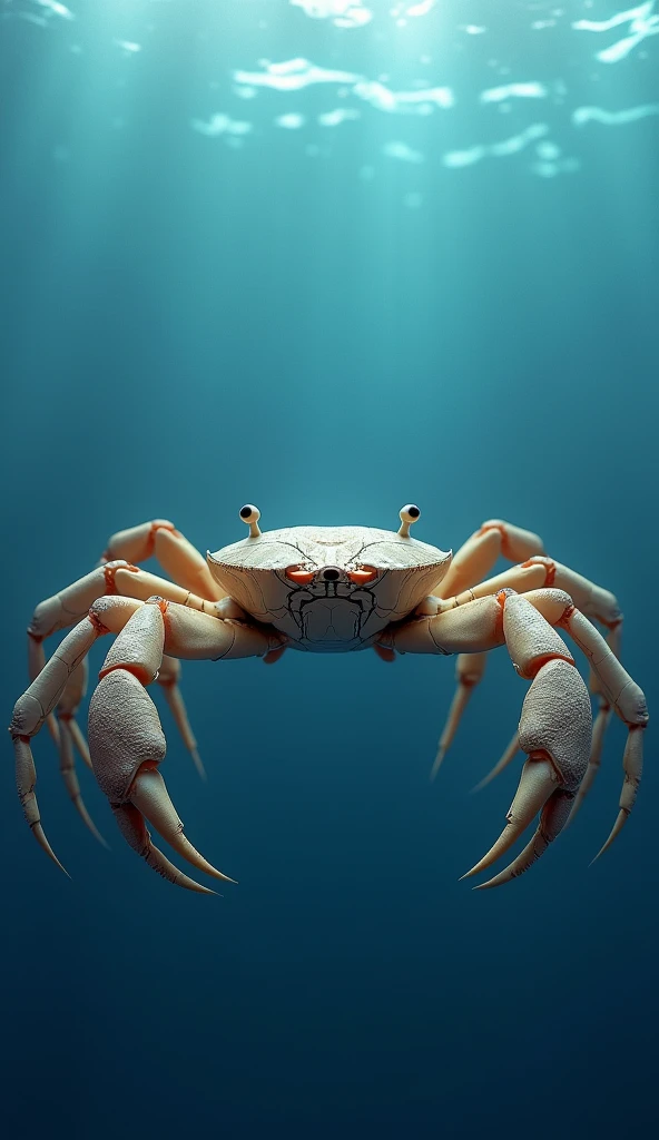 ((8k、distinct、masterpiece、Best Quality))、 3d、Professional Lighting、Portrait Shot、Three-dimensional illustration style、Front view、The background is the sea、A naked crab is swimming