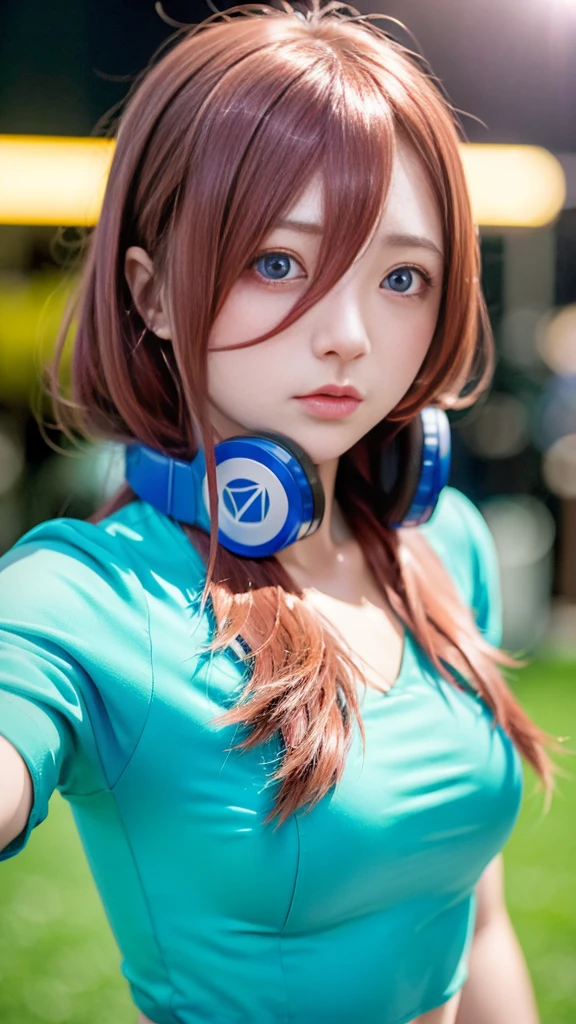 （（dressed casually、Long、Long bangs、red hair、eBlue eyes、Colorcon、Big blue headphones around your neck））、（NSFW、8K、RAW photography、top-quality:1.4、A high resolution:1.4、tmasterpiece:1.4）、（hyper realisitc:1.4）、1girll、hentail realism、The ultra-detailliert、Photorealsitic:1.4、unbelievable Ridiculous、ulzang-6500-v1.1:0.33、closeup cleavage、Floating hair、Soft light、Cinema lights、filmgrain、full bodyesbian、depth of fields、blurred back、bokeh dof:1.4、eyes focus、angle of view、85mmレンズ、f/1.4、profesional lighting、lense flares、Luminous Particle:0.6、Professional Writing、porate:0.6、フォトンマッピング、Radio City、physically-based renderingt、Transparency、one-girl、well-styled、light-skinned:1.1、adolable:1.5