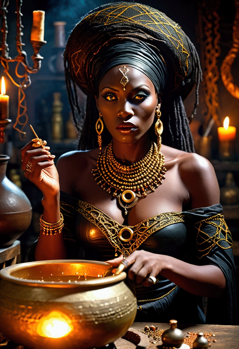 35mm film photography, award wining masterpiece photograph depicting voodoo black magic rituals in the 18th century, full shot of a nude african girl performing a ritual voodoo dance in an old smoky steamy crowded carribean tavern full of multiracial pirates, some african men play music with djembe and kalimbas, night time, dim light, braseros, candles, oil lamps, pentacle, magic circle, black magic symbols, dirty human skulls, used up human bones, rhum barrels, bottles, mugs, crude rudimentary wooden furnitures, exquisite backlighting, high detail, vibrant color palette, dramatic dutch light, centered composition, perfect simmetry