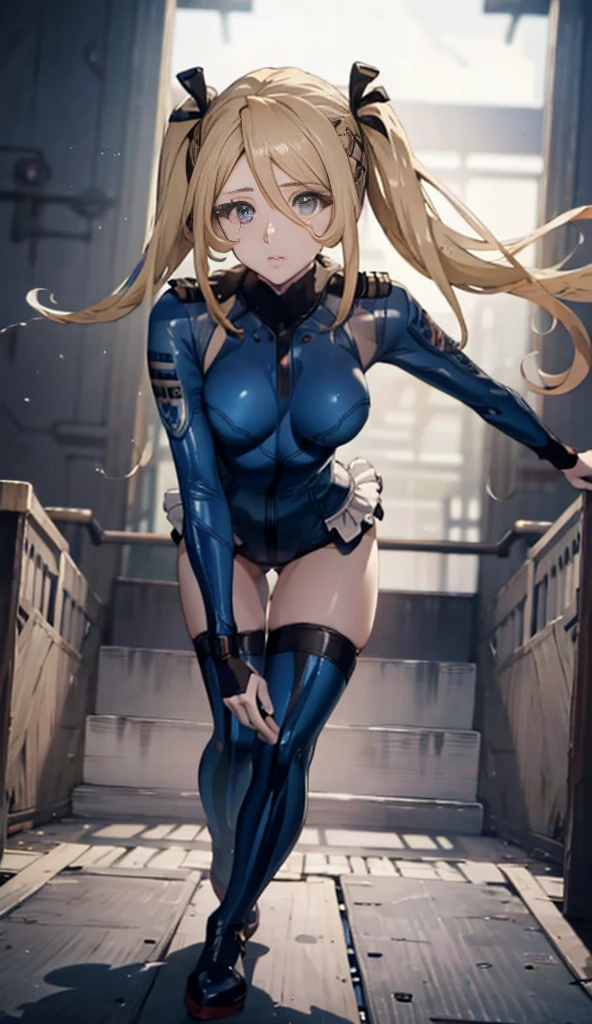 (Extremely detailed CG), (Best Quality), 1 girl, Perfect Face,  marirose,Blue one piece swimsuit,Shiny skin, Glowing Skin, Wide Hips,tight，Waist,Bodysuits，leotard，bangs,blue eyes，Removed sleeve,White gloves,Knee socks Elbow gloves,Expose your shoulders, Twin tails，Blonde，Long Hair, Hair between the eyes,Pixelated Background,Neon Light,Sci-Fi Color Scheme,Vibrant colors,Metallic texture,Detailed shading,Holographic interface dark atmosphere,High contrast,Sharp focus,Twigs of hair,Reflective surface,Exquisite detail,High resolution,Studio Lighting,Illuminated Ambient,Artificial Intelligence Assistant，Thick thighs,Beautiful Eyes, Beautiful background, Beautiful and exquisite body,fine grain,classroom,Table Sex,Groin friction,Masturbation,A puddle of pussy juice,From below,Moaning,Open your mouth,arm_support,(Leaning forward:1.5),