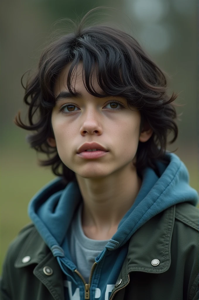 Handsome 10 year old boy with short haircut black hair with brown eyes that looks like the most beautiful love  that Keanu Reeves and Mary Elizabeth Winstead could ever have
