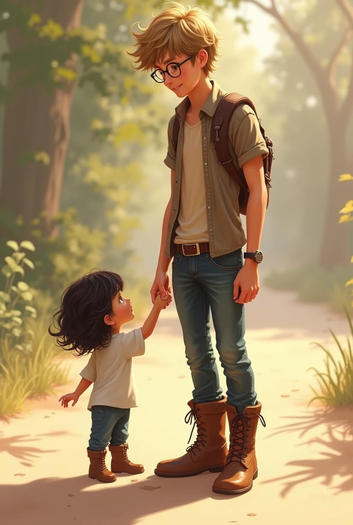 A father daughter picture, Child 6 years, Father a strong big man, shown from behind
