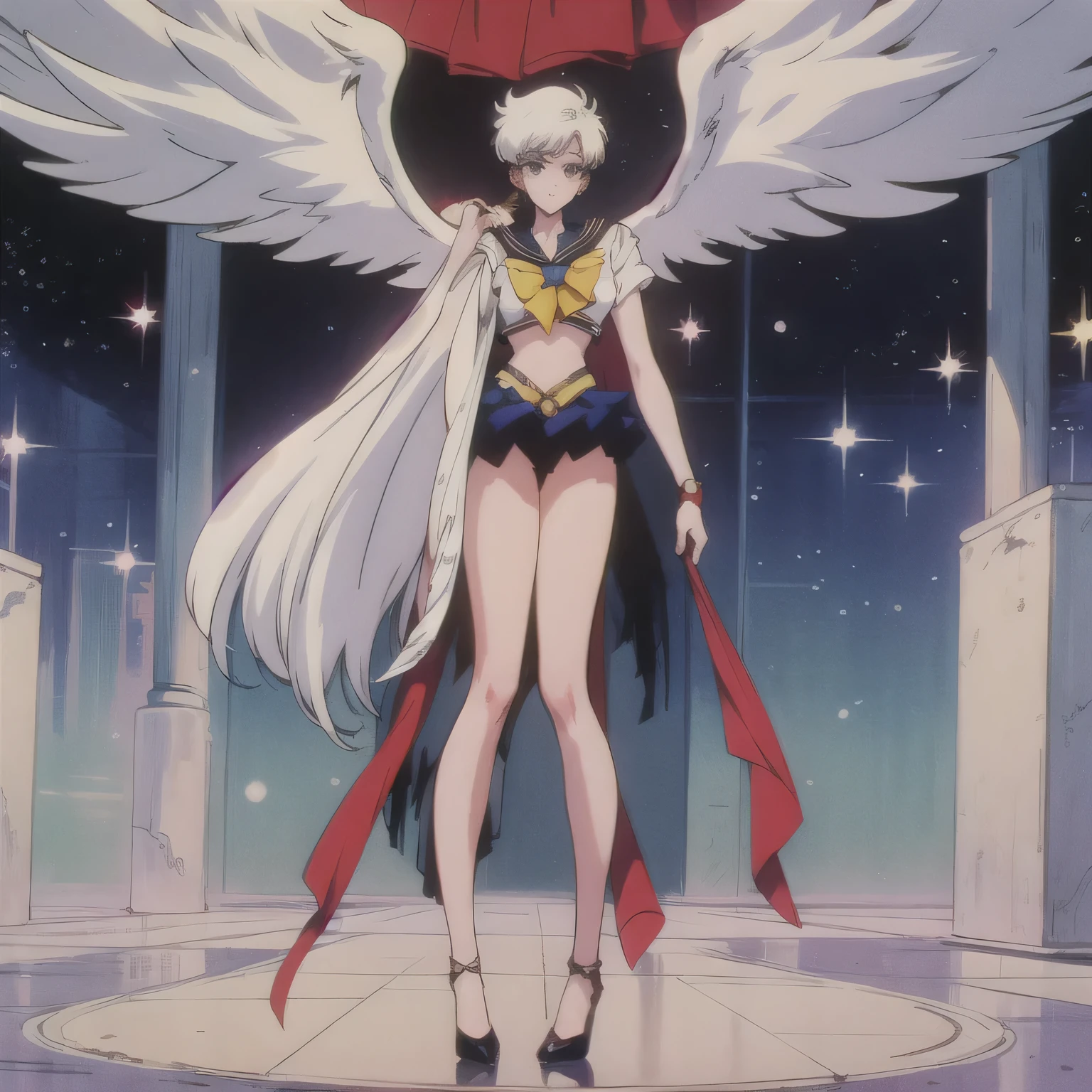 1 sailor guardian with white hair, full body .EPTakeuchiNaokoStyle, 1990s \(style\), anime screencap, retro artstyle, anime coloring, traditional mediaHigh Resolution,