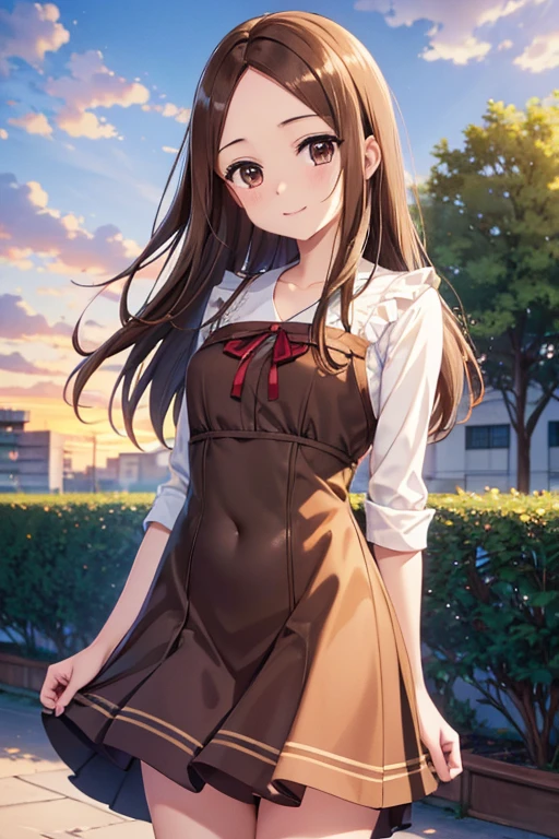 takagi-san、Shiny brown hair, Long Hair,((Medium chest、amount、Center Part:1.2))、 Beautiful brown eyes、smile、Shining Eyes, (fine grain)、Very beautiful eyes、Very detailed顔, Detailed eyes, Cowboy Shot,




((masterpiece, Best Quality, Very detailed, Very nice 8K CG wallpaper)), 
Best Quality,girl, Frill dress、city、sunset