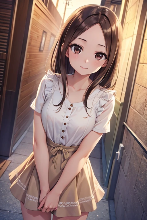 takagi-san、Shiny brown hair, Long Hair,((Medium chest、amount、Center Part:1.2))、 Beautiful brown eyes、smile、Shining Eyes, (fine grain)、Very beautiful eyes、Very detailed顔, Detailed eyes, Cowboy Shot,




((masterpiece, Best Quality, Very detailed, Very nice 8K CG wallpaper)), 
Best Quality,girl, Frill dress、city、sunset