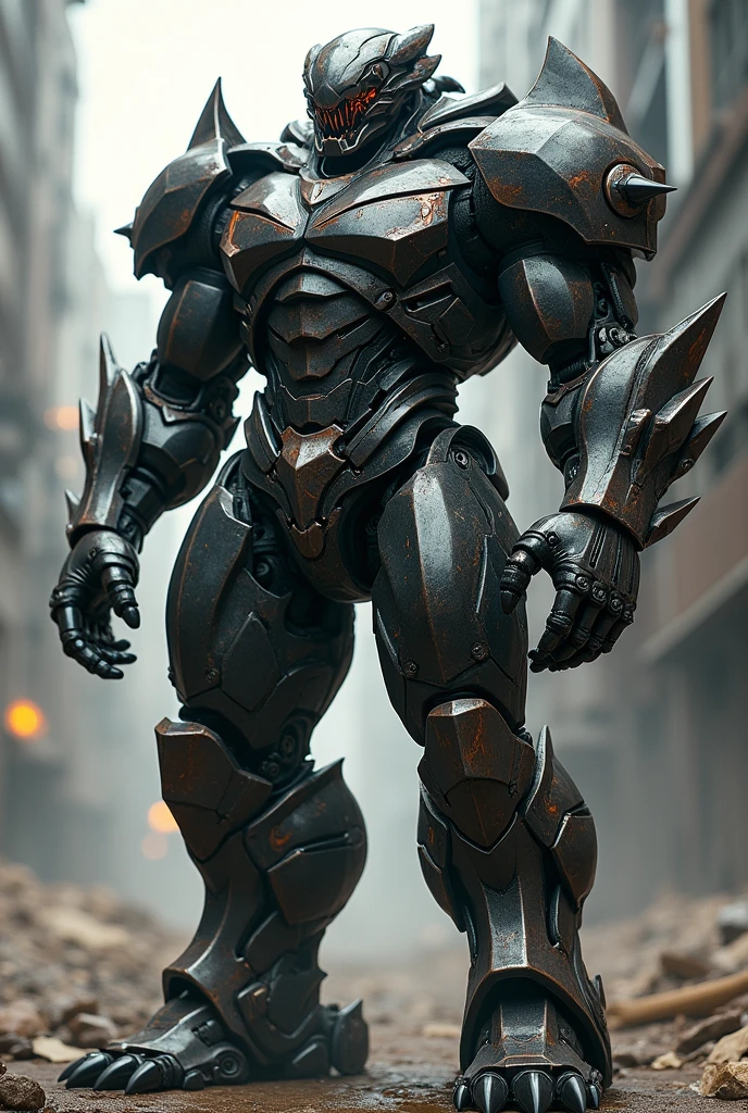1 con quái vật, một con sói metals, metals. red eyes, armored, the box said, Metal body, imaginary robot, tay trắng, arm raised(Perfect Hands), masterpiece, Best quality, werewolf high resolution, HorrorFantasy