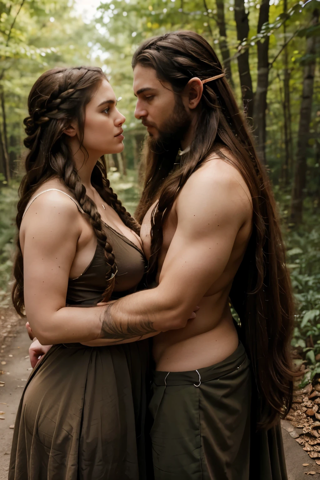 MAN killing the RED-HAIRED girl with a background of the stone age centuries 