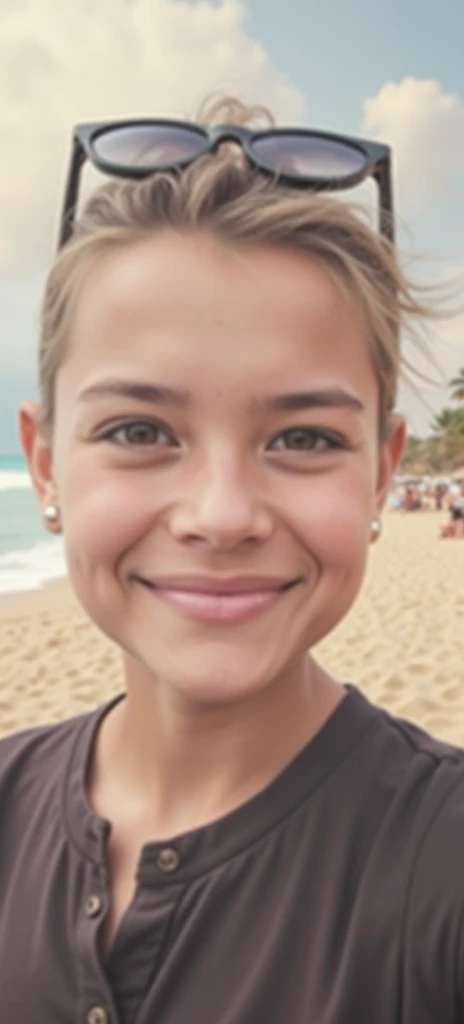 14 yo girl blonde latina, orphan, black bandana on head, flat chest,smile, cinematographic, barely naked, topless