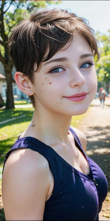 1 white tomboy european girl, short Butterfly Cut hair, purple hair, messy hair, big eyelashes, teeth smile, full body photo, perfect green eyes, 8k photo, tattoos, slim body, realistic,, arm full of tattoos, oiled up body, high details, soap foam, cute face, girl, slander, best quality, photorealistic, topless, perfect eyes, tomboy skinny, freckles, fringes, bath, tomboy, looking up