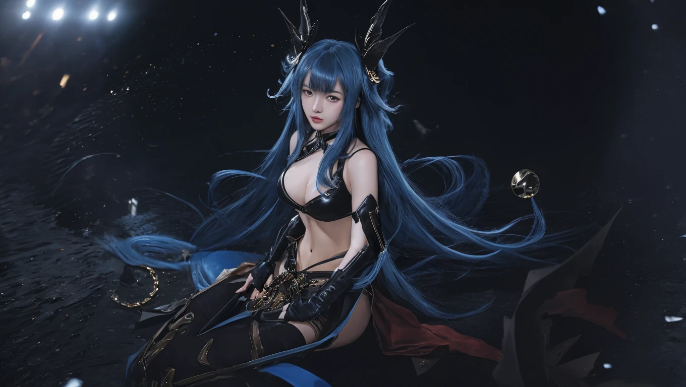 Absurd resolution, high resolution, (masterpiece: 1.4), super detailed, Depict an 18-year-old dragon girl radiating allure. no wings, NO wings, long, flowing, colorful blue hair cascading down her beautiful body. captivating eyes, naked body. beautiful body, blue tail, Capture her in a full-body composition that highlights both her dragon essence and irresistible charm. blue hair, long hair, slighy tan. illustration, naked, two legs,