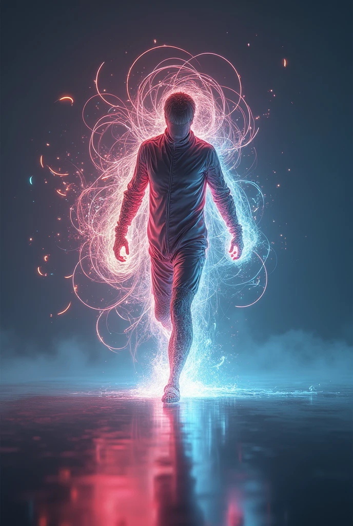 man, <lora:Neon_Cyberpunk_SDXL:1> lightstreaks, Contrapposto pose, dark background, (masterpiece:1.2), best quality