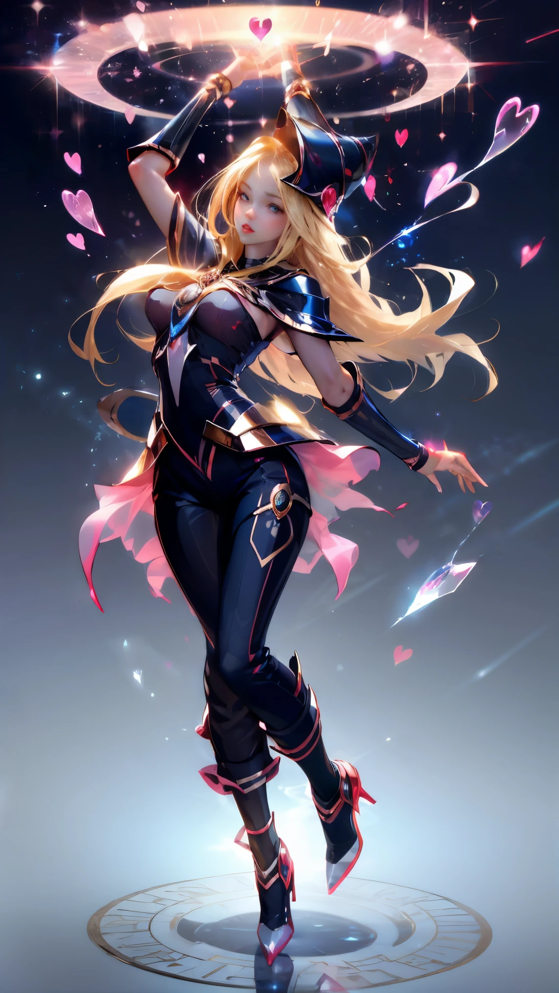 1girl,blue eyes,bare shoulders, blonde hair,blunt bangs,cleavage, collarbone, detached sleeves, dress,tattoo, long hair, thigh boots,jewelry, medium breasts,(hair stick:1.2), hair ornament, high ponytail, smile, portrait, full body, <lora:Aoi:0.6>, <lora:AOVStyle:0.55>