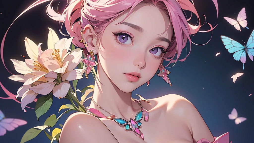 masterpiece, absurd, Hinata\(Boruto Naruto Next Generations\), 1 girl, solitary,Mature female, Off-the-shoulder oversized shirt, Looking at the audience, (Falling Flowers), perfect composition, detailed lips, Large Breasts, Pretty Face, Body Proportions, blush, (Pink lips), Long hair, Purple Eyes, Gentle eyes, Super realistic, detailed, photo shoot, Realistic face and body, (((Large Breasts,cleveage)))