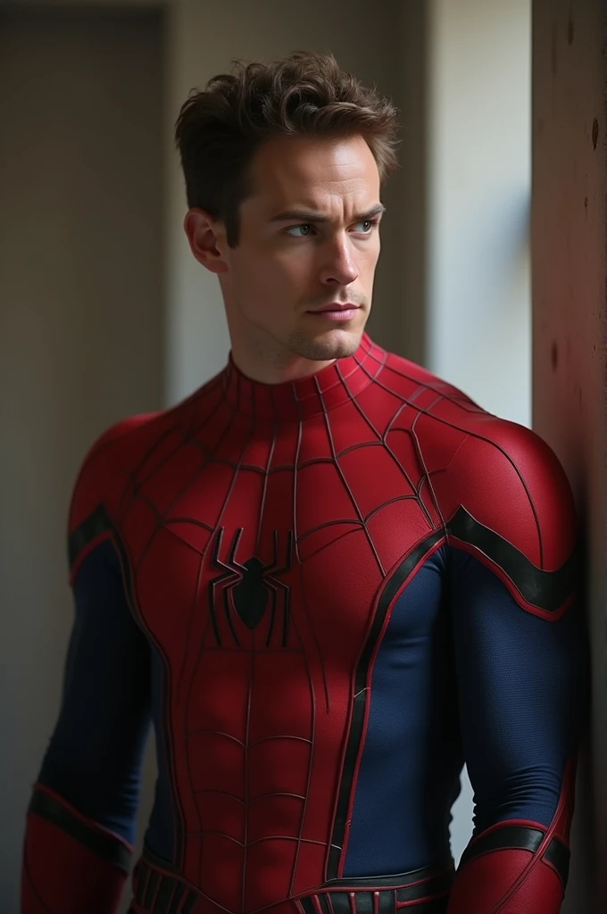 A sexy Jamie Dornan in a tight spiderman costume,highly detailed, photorealistic, dynamic pose, bulging muscles, dramatic lighting, cinematic angle, vivid colors, chiaroscuro, (best quality,8k,highres,masterpiece:1.2),ultra-detailed,(realistic,photorealistic,photo-realistic:1.37),cinematic,dramatic,hyper-detailed