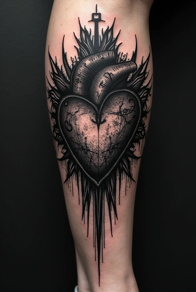 Dark style heart tattoo
