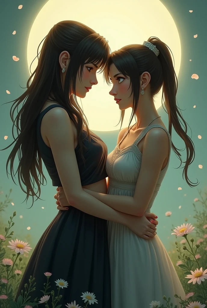 SFW, (Obra maestra) (high resolution illustration), Two girls kissing passionately., (sonrojo de amor) Rubor floreciendo en sus mejillas, (hermoso) Hermoso features