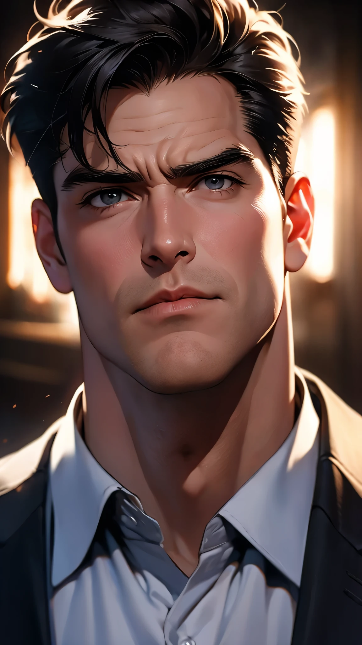 superman , red cape , ultra realestic light , tall buildings in background --auto