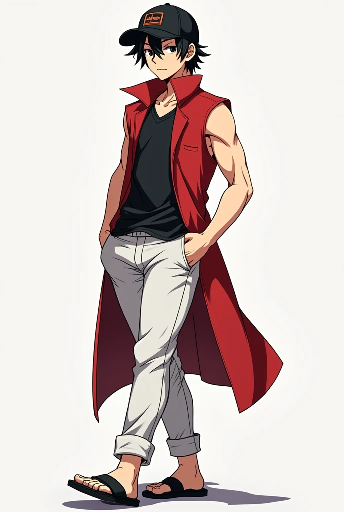 Concept ART Versions ,gojou wakana, Human Male 1 , Black hair ,Engineer ,Tired eyes ,cute Smile , Brown pupils, Gloves, red jacket, red pants, white shirt