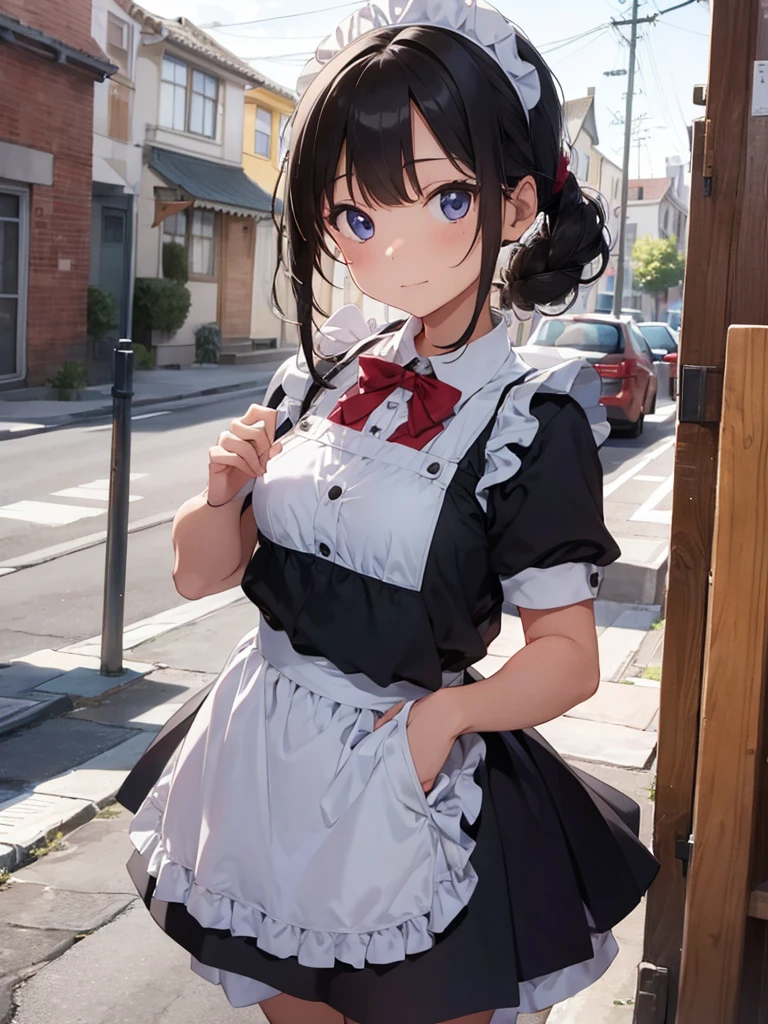 contracts, ugly joe, black fur, colored inner hair, multicoloRed hair, (Red eyes:1.3), Red hair, short hair, two tone hair,
BREAK bapron, black shackles, black shirt, black Skirt, ear drilling, fines, fish cola, maid, maid apron, maid headdress, shackles, drilling, puffy short sleeves, puffy sleeves, shark girl, shark cola, shirt, short sleeves, Skirt, cola, two tone hair, wristbands,
REST outdoors, City, sky, clouds, sun, Buildings, crew, people, alley,
REST looking at the viewer, (cowboy shot:1.5),
BREAK (Masterpiece:1.2), Best Quality, alta resunución, unity wallpaper 8k, (illustration:0.8), (beautiful decolaed eyes:1.6), extremely decolaed face, perfect lighting, extremely decolaed CG, (perfect hands, perfect anatomy),