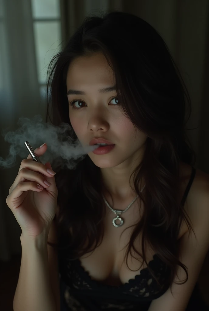 Naked filipina woman smoking a cigarette 