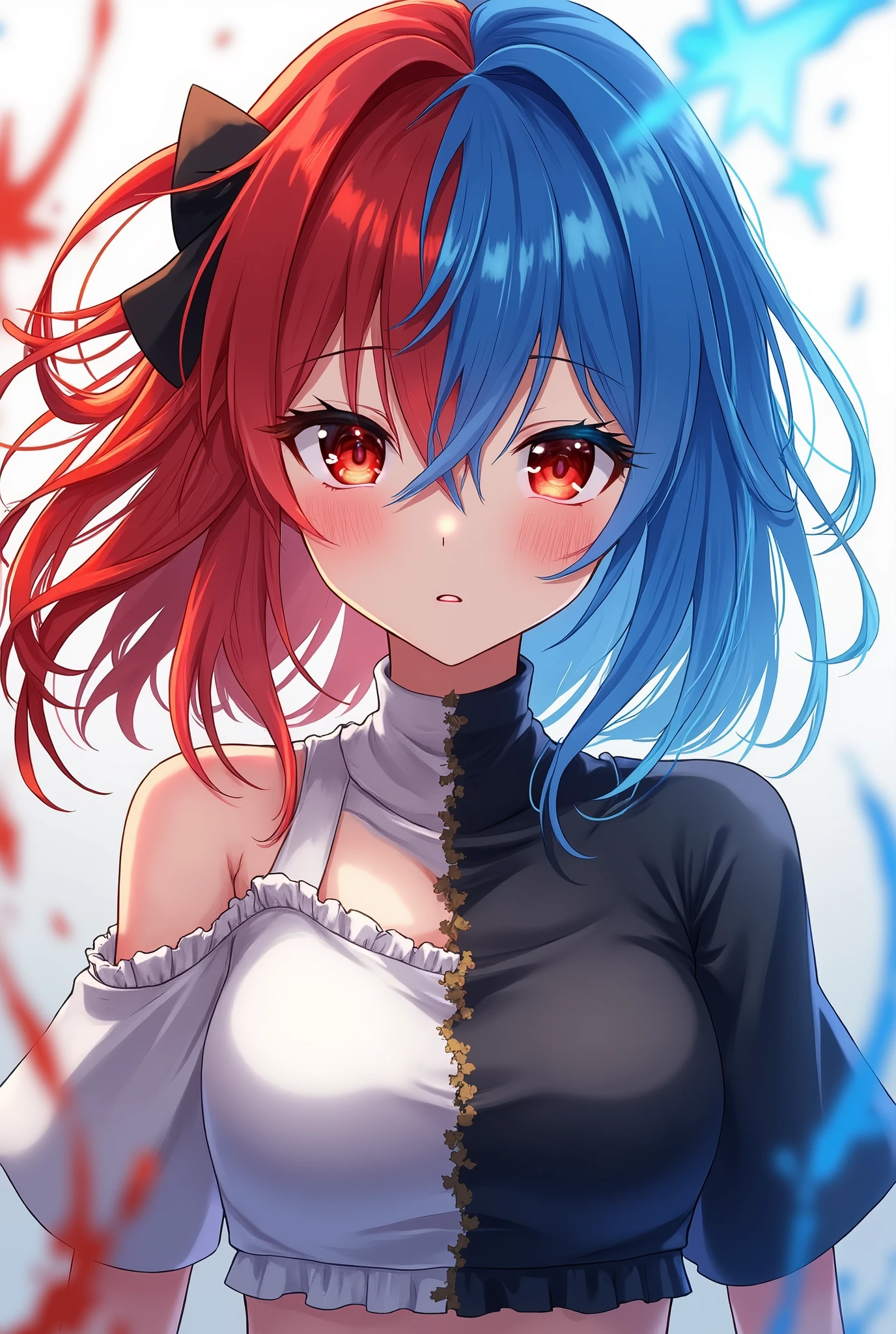 by k-suwabe, necklace, closed mouth, collarbone, long hair, dark blue hair, looking at viewer, short hair, simple background, , solo, club lighting, cold, dark, graffiti style, upper body, traditional media, dark spiral eyes , 1girl, armor, cat ears