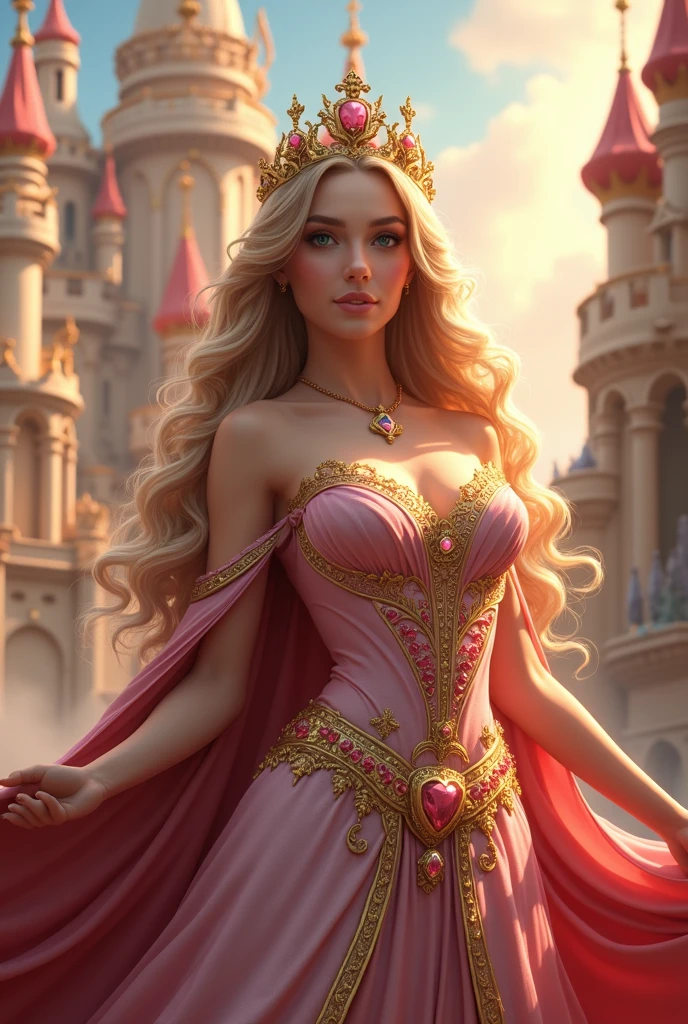 Queen with pink crown long hair