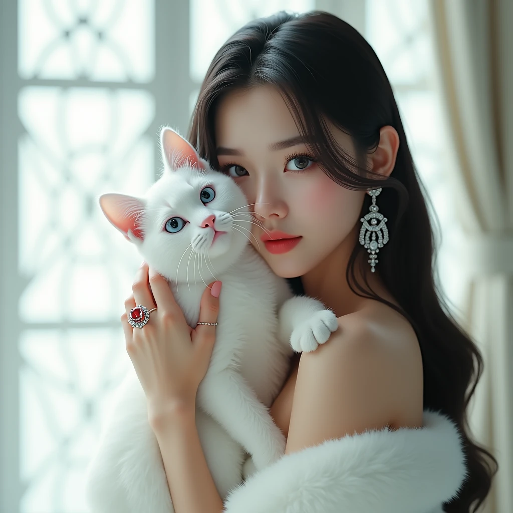 arafed woman sitting on a bench in a park with a dog, portrait sophie mudd, dilraba dilmurat, lovely delicate face, 2 4 year old female model, beautiful delicate face, soft flawless pale skin, very pretty face, anna nikonova aka newmilky, bella poarch, soft portrait shot 8 k, kailee mandel