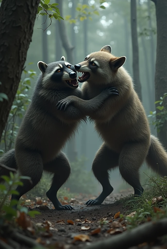 Image of a raccoon getting kicked in the balls by a girl raccoon