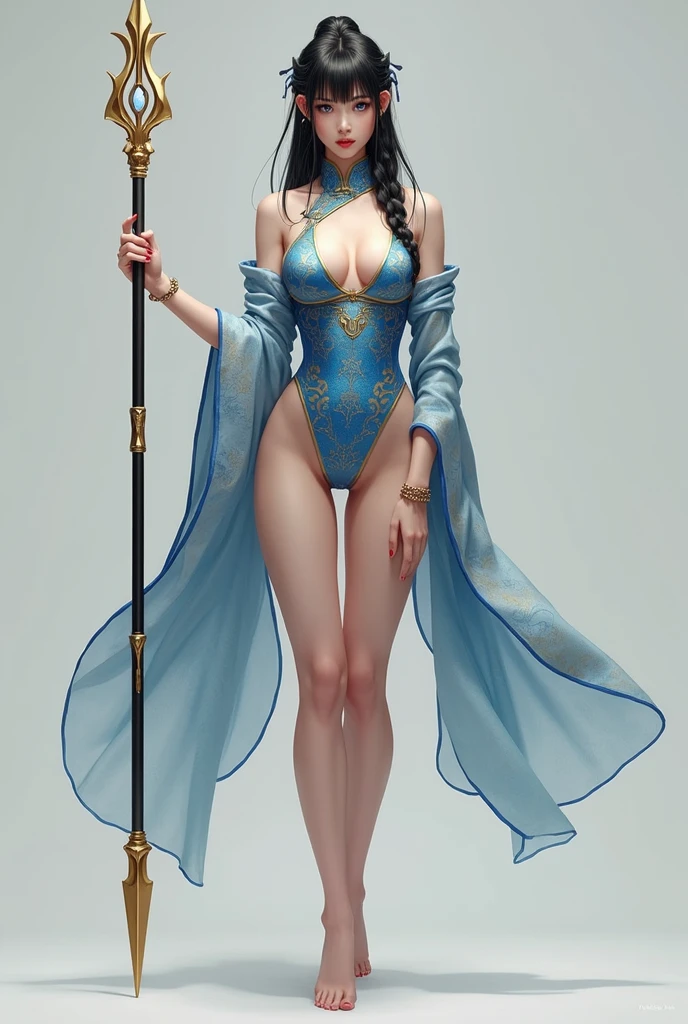 24-year-old Caucasian woman、Hair is brunette、Eye color is blue、Semi-long、Slender but well-proportioned muscular man、My abs are cracked、The belly button is out、a smile、wearing a rosary necklace、accessories on wrist、She&#39;s wearing a transparent belly dance costume.、Being barefoot、wearing gorgeous anklets、studio shoot、art nouveau background