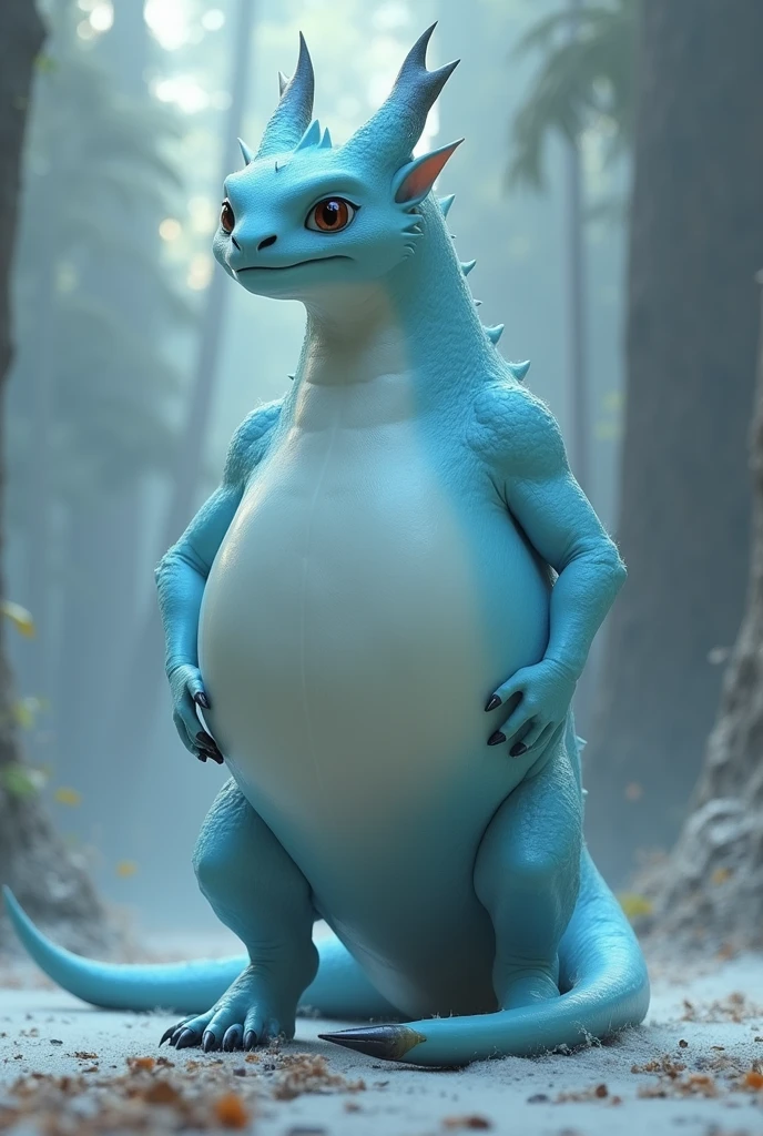 (realistic), uploaded on e621, high quality, 8k, extreme quality, adult, mature female, bigger (female lizard), feral biped anatomy, animalized, standing, spread legs, (animalistic proportions), (plump innie pussy), (heavy legs, huge legs, huge thighs, wide hips, thick thighs), (nsfw), detailed background, florest, (flat chested), tall size