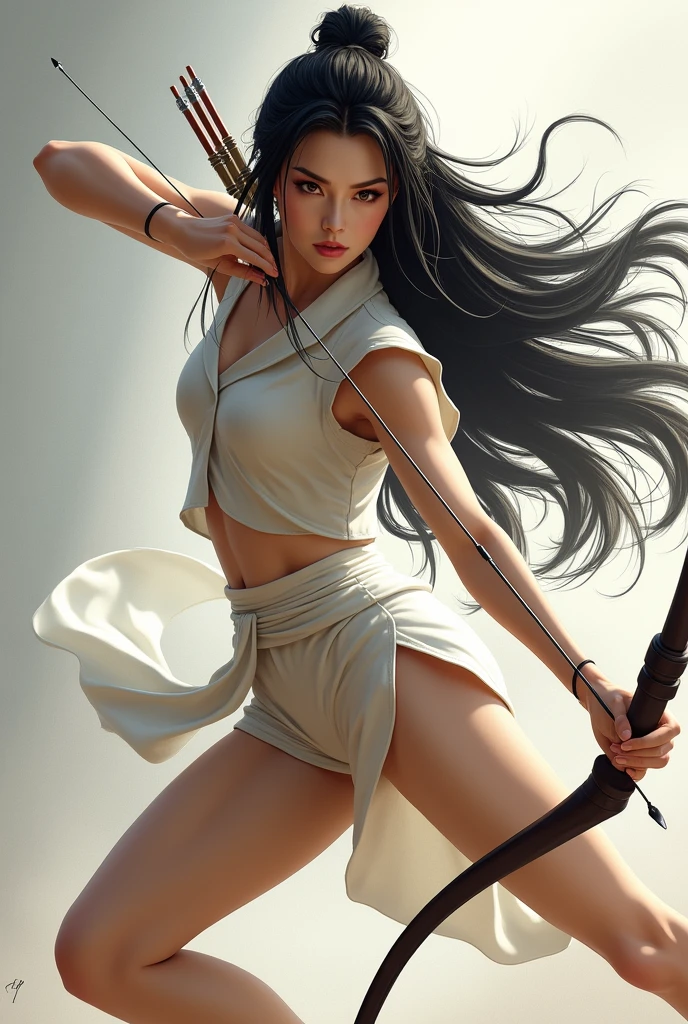 The Great Wall of Sword Qi, morning, white dress removind her hand,a Japanese girl with a long sword on her back and eyebrows like a mountain , show her pussy, show boobs nude , show pussy