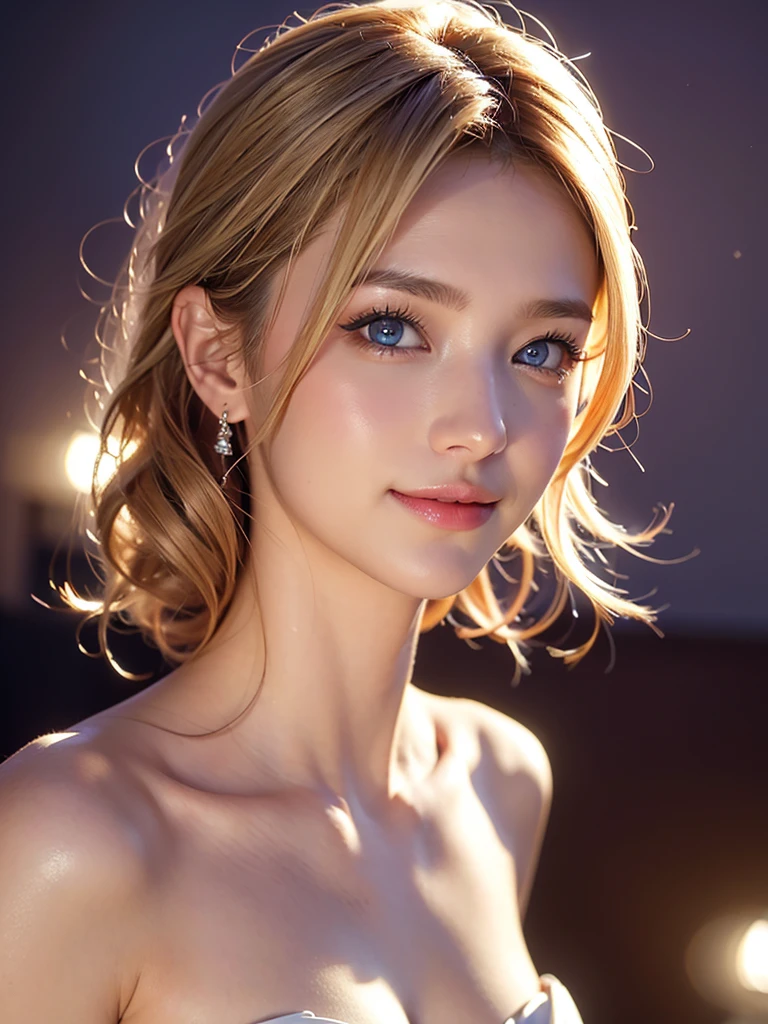 (best quality, 4k, 8k, high-res, masterpiece:1.2), ultra-detailed, (realistic, photorealistic, photo-realistic:1.37), (beautiful detailed eyes, beautiful detailed lips, extremely detailed eyes and face), studio lighting, physically-based rendering, vivid colors, (big tits, super big tits, super extra big tits), ((waist)), (bra with push up effect:1.5), (portrait, blonde hair, smile and laugh), (simple background:1.5),