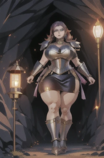 (masterpiece, best quality), adult women with sexy battle armor style, futuristic decorate halo style crown at head, (holding 1 decorated magical staff), muscular thicc body, closed mouth, medium cut hair, crimson hair color, bangs, HD delicated face, gigantic body figure, tall woman, large gigantic breasts, big ass, angry facial, largest areola, (invisible nipple and genital line), love shape tattoo pubic, walking away, full body view