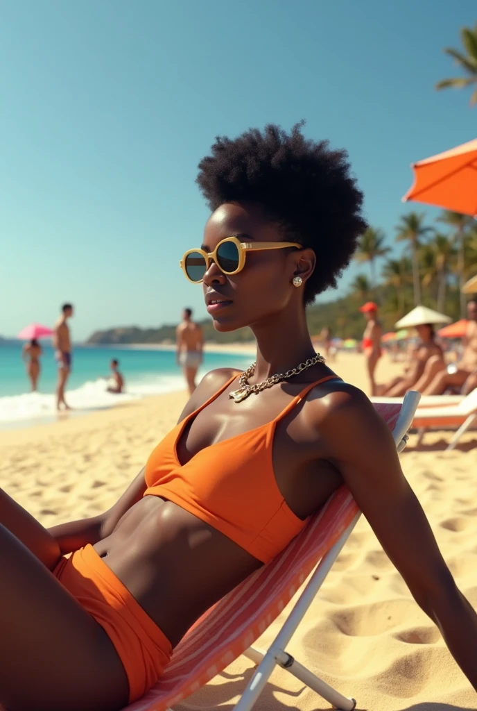 realistic ,teen black girl at waterpark ,from behind
