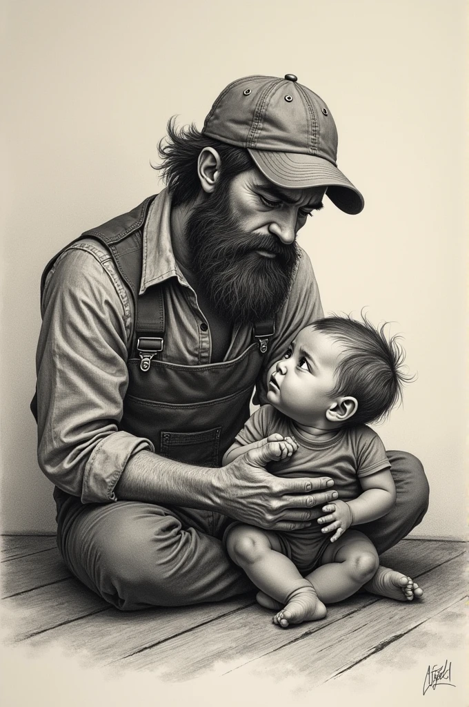 portrait of a father with his baby giggling<lora:A_Graphite_Style:1> graphite_charcoal, (bold strokes:1.3), paper grain, sketch
