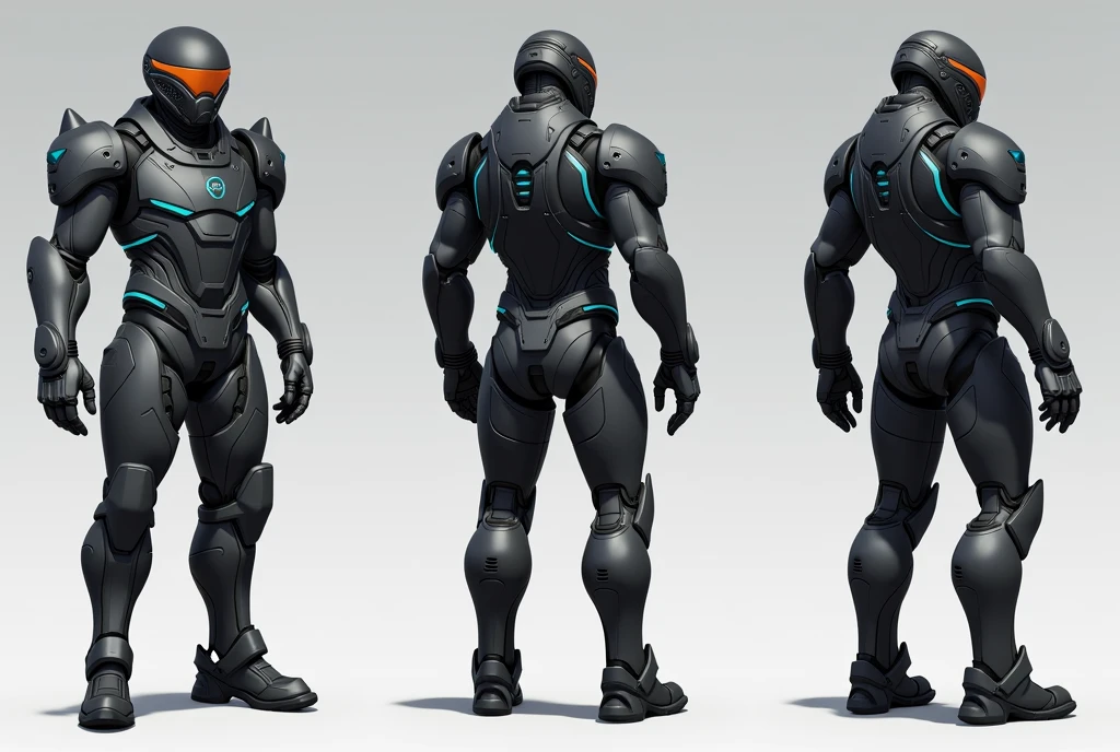 Character sheet of an young soldier, with futuristic suit, front_view, back_view, side_view, highly detailed 3d render, ultra HD 8k image, face with beard, don't change outfit,