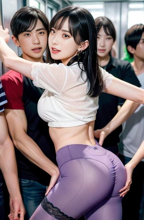 sexy girl with red eyes, purple hair and a curvy body, ((small ass and flat chest)), revealing lingerie. male photographer, being photographed, photography studio, posing for photography, bending over. male is groping her, male is grabbing her ass, man with hands on her ass, slipping a finger in her ass. sweating, wet, drooling. embarassed, in pleasure,, in pain facial expression. hands inside her clothes, penetrating her, ????????????, ????????????, ??????????, sexually abused.
