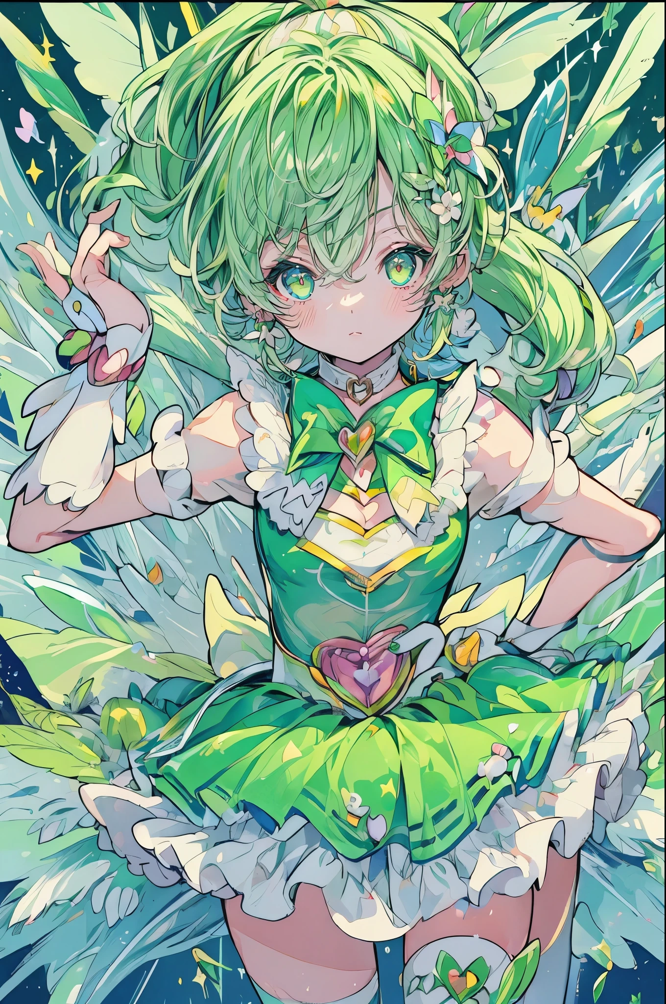 (score_9:0.9),score_8_Excellent,score_7_Excellent,Anime Style,evaluation_safety,(PDXL),Floral,Green Dress,One boy,alone,Mouth closed,smile,Look to the side,