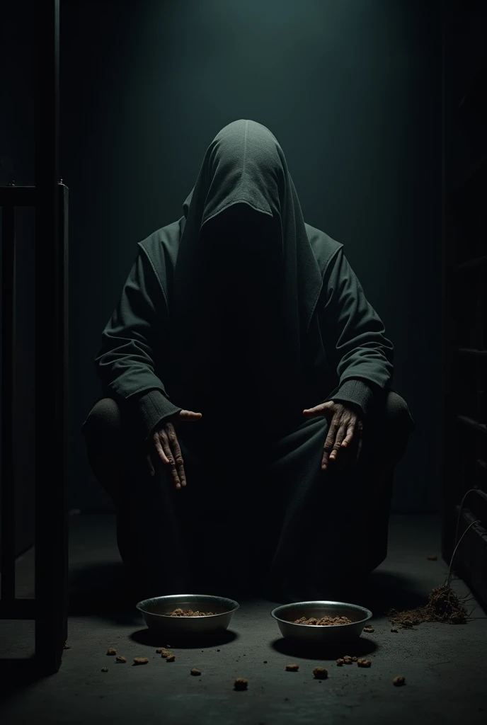 make an image with a strong meaning with the following characteristics: bloodstains, Raby, a sad person and a dark place