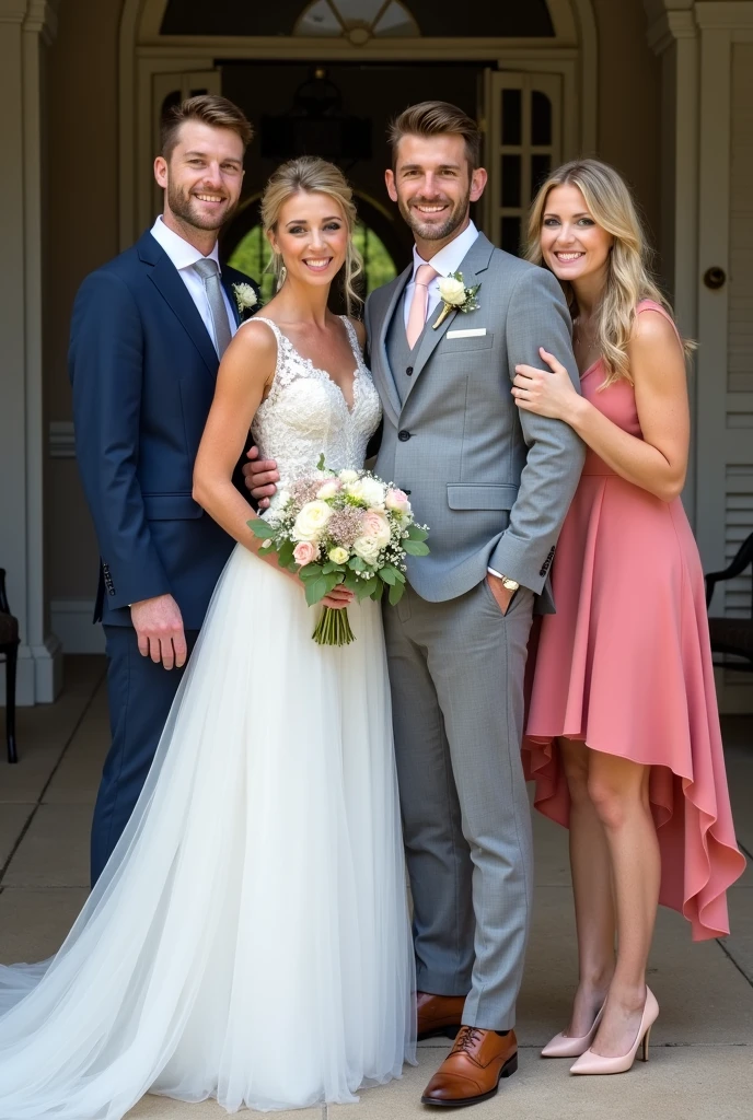 Generates an image of Ricardo Laverde and Elaine Frittz, an American woman at her wedding, with an atmosphere of prosperity and happiness. Includes her daughter Maya a little blonde girl in the center, Use a realistic and detailed style, with warm and rich colors.