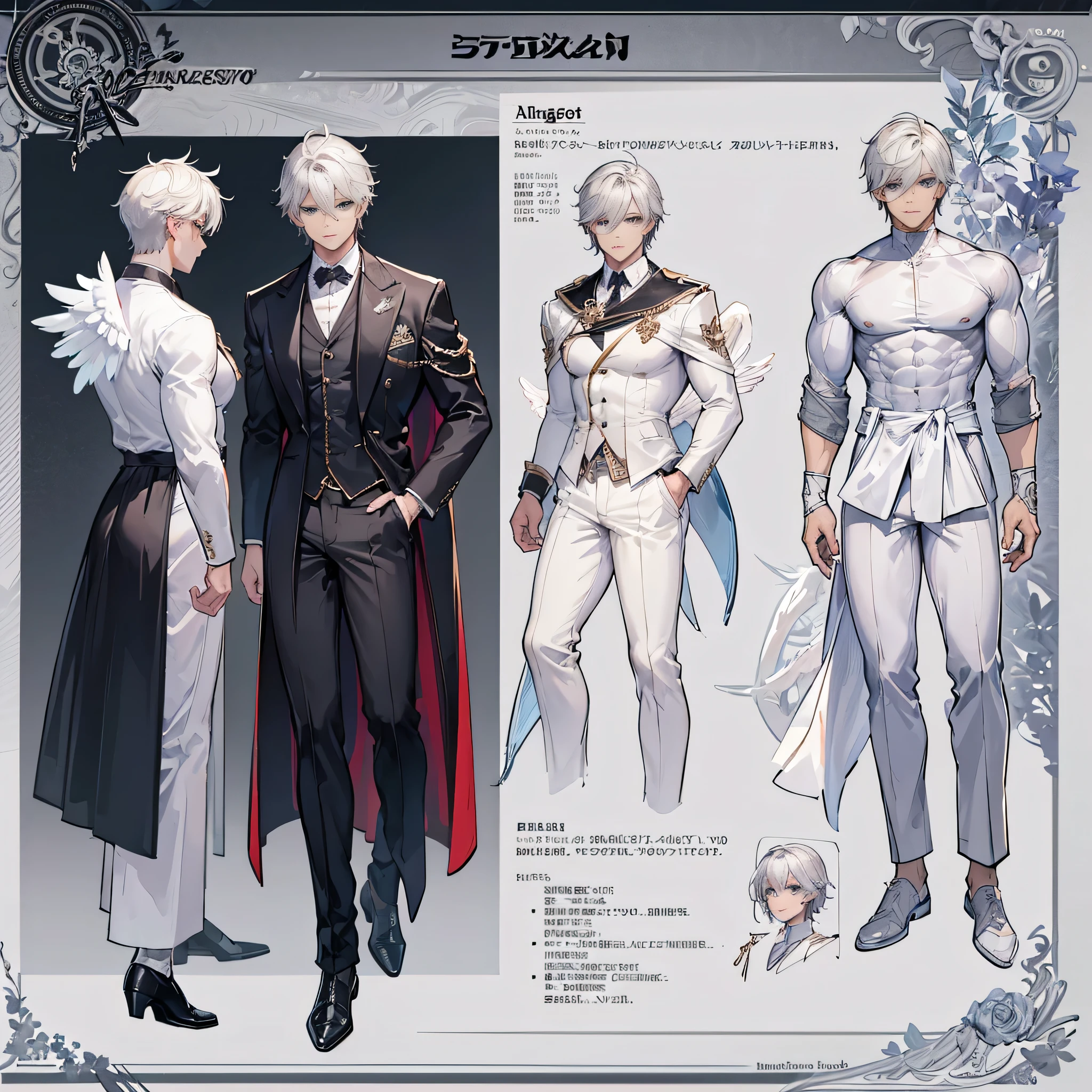 1boy, short pink and white hair, pink eyes, grey bunny outfit, Bunny ear, full body, character sheet, beat quality,(best Quality)