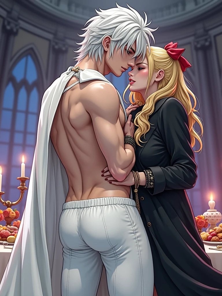 Femboy in underwear kissing a 60 year old man, el femboy esta con miedo pero tienes el pene parado