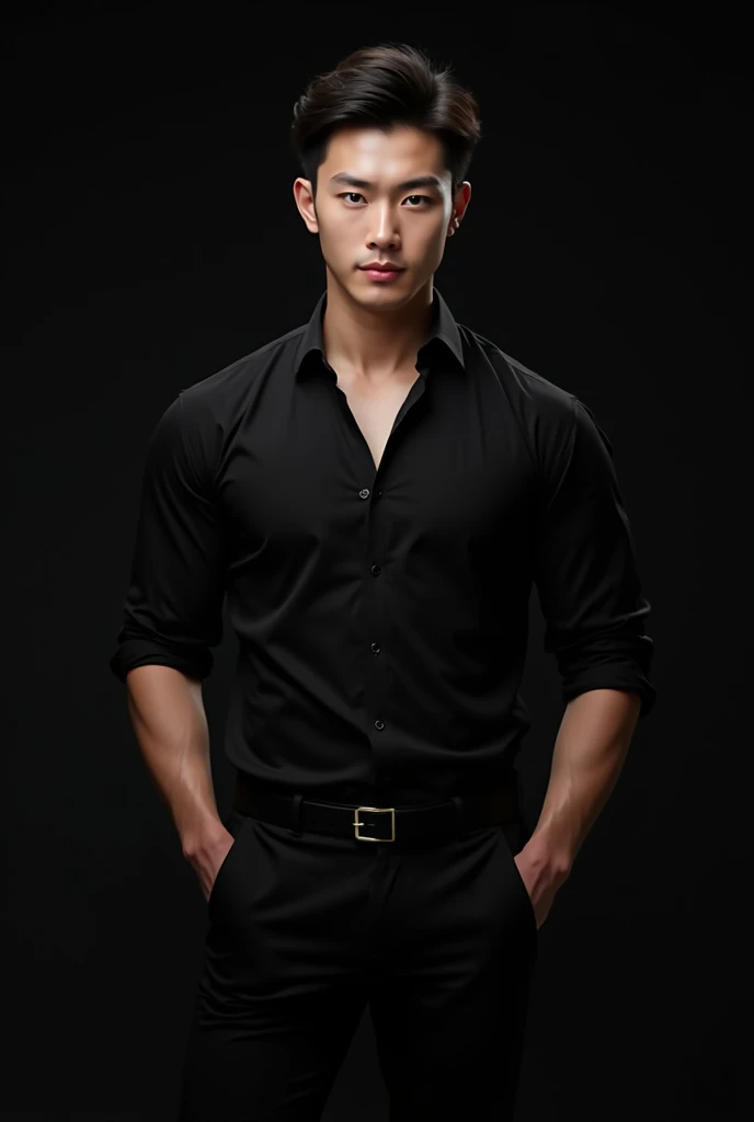 1man, a 25-year-old muscular man, wears a black suit, bodice, soft lighting, masterpiece, best quality, 8k ultra high definition, DSLR camera, film grain, Midjourney and greg rutkowski's Fujifilm XT3 realistic drawing art