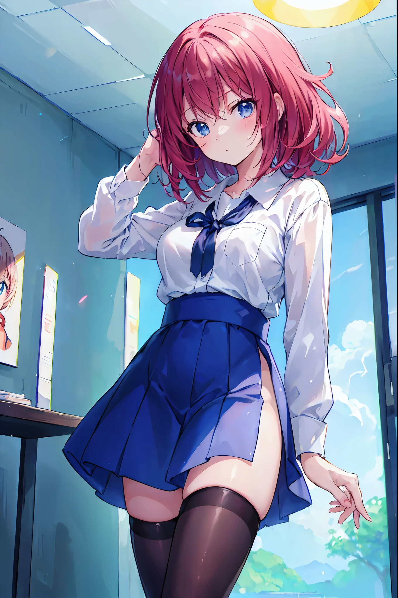 Maki Nishikino、high school girl、School、Low - Angle、Small panties、 School、Panties in full view、Spread your legs、Very short pleated skirt、Tight panties、Beautiful woman、Very thick thighs、Unbuttoned shirt、Acme Face、orgasm、Best image quality、High resolution、masterpiece、super high quality、Spread your legs、Thick pubic hair、絶叫orgasm顔、Very big ass、Very large breasts 、Blushing、4K quality、Blushing、Cry of ecstasy、Sweaty all over、Heavy breathing、Cowboy Shot、Cowboy Shot、{highest quality}, {so beautiful}, {Very detailed}, {Best illustrations}, Browsing Caution,