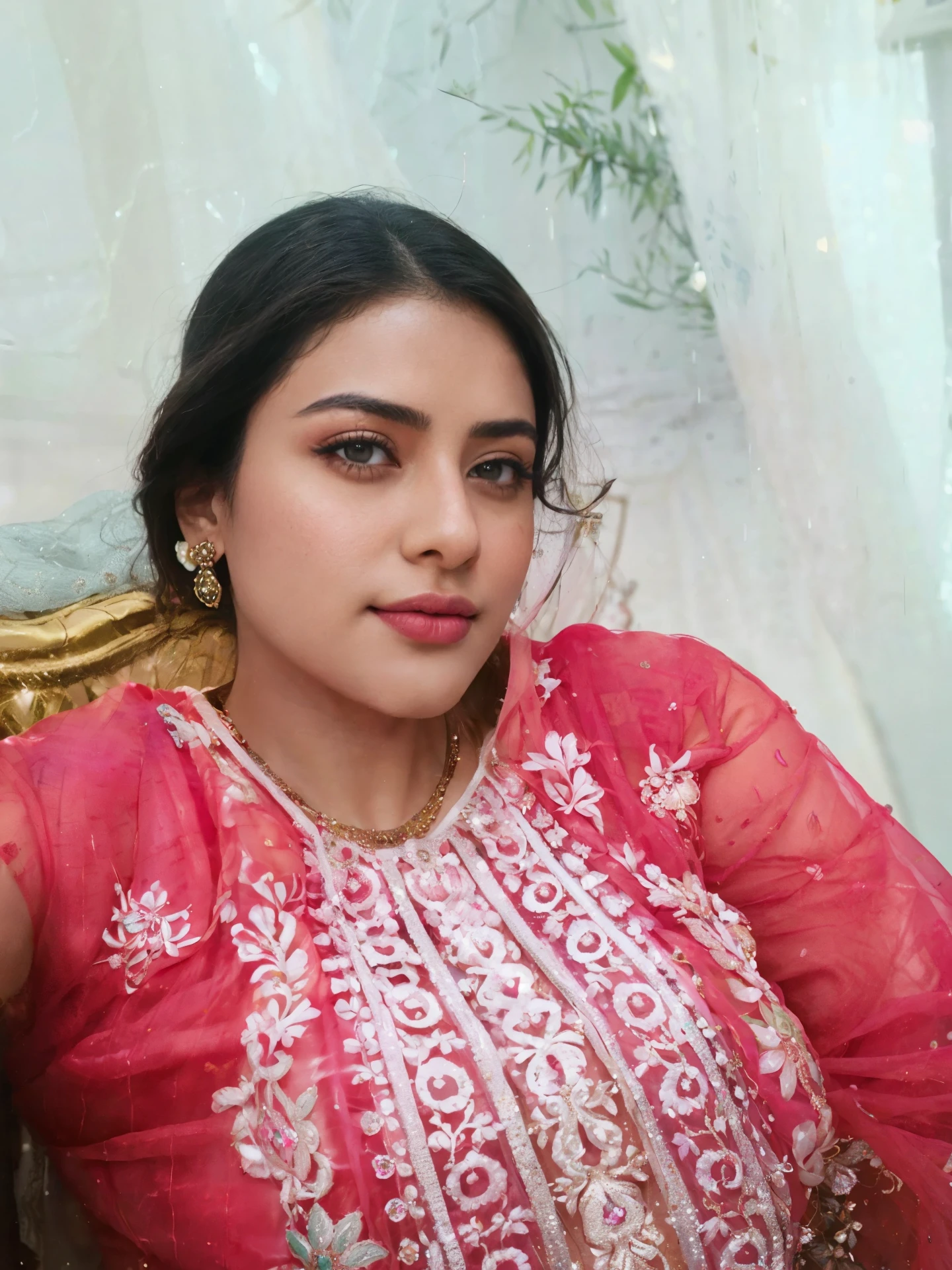 Hiba Nawab in 2, perfect age, ultra realistic face, indian woman tette grandi capezzoli ritto viso sorridente, standing, seductive, remove blouse pose black hair, thin eyebrows, fair skin, blushing cheeks, perfect body, medium breasts, teal , yellow,pink colour saree, cleavage, castle hallway, eye contact, seductive smile, realistic style, 8k,exposure blend, medium shot, bokeh, (hdr:1.4), (cinematic), ( dark tones:1.3), (hyperdetailed:1.2),Realism,1 girl,girl wearing indian saree(dressed in transparent saree)(wearing glitter graphics jewelry), medium boobs, Sexy medium Breast, nipple, bright light, long_hair, Bokeh ,nsfw , indian , tree branch, colourfull, princess dress, lehenga choli