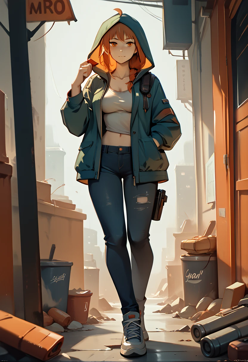 absurdity, High resolution, ultra detailed,
1 girl,plus size jacket with hood,whole body,
Holding a mechanical chainsaw,